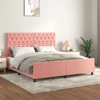Afbeelding van vidaXL Bedframe met hoofdeinde fluweel roze 160x200 cm