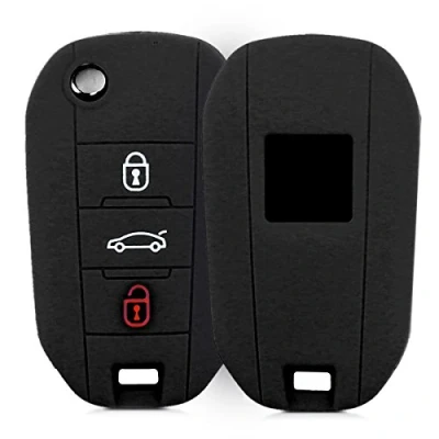 Afbeelding van kwmobile autosleutel hoesje geschikt voor Peugeot Citroen 3 knops inklapbarep hoes TPU behuizing Beschermende auto sleutel case Sleuteletui in zwart