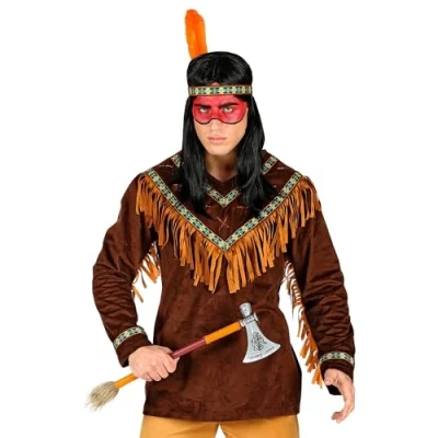 Afbeelding van Widmann Indiaan Kostuum Genadeloze Biloxi Krijger Man Bruin Medium Carnavalskleding Verkleedkleding