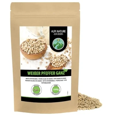 Afbeelding van Hele witte peper (1 kg), 100% natuurlijke peperkorrels, zonder toevoegingen, veganistisch,
