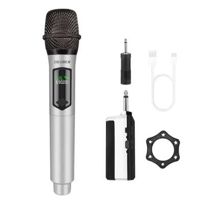 Afbeelding van talomen Professionele draadloze microfoon, microfoonsysteem met 2,4 GHz, dynamisch, oplaadbaar, ontvanger, 160 ft buiten, voor karaoke, zangen, feesten, avonden, dj&#039;s, kerken, bruiloften,