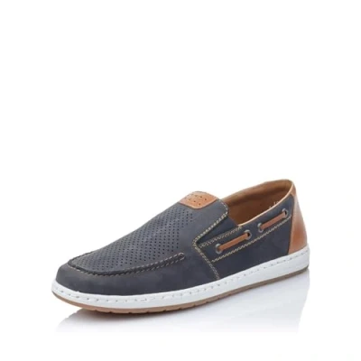 Afbeelding van Rieker Slipper Instappers, Heren, Maat: 44, Ozean/amaretto 14 Leer
