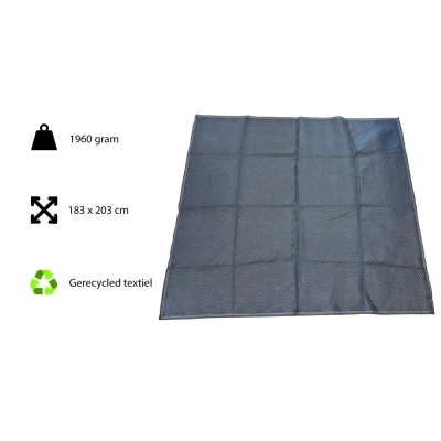 Afbeelding van Kortpack Gevoerde Verhuisdekens 183cm X 203cm Zwarte Stof + Wit Stiksel (1 Stuk)