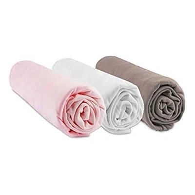 Image de Lot de 3 Draps housse Bambou 70x140 rose blanc taupe
