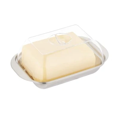 Afbeelding van Relaxdays botervlootje rvs en kunststof boterschaaltje met deksel 250 g boter