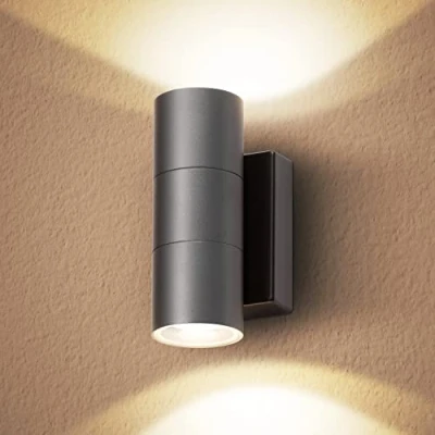 Afbeelding van CELAVY Led wandlamp voor buiten, modern, 10 W, IP65 waterdicht, buitenlamp, GU10, wandverlichting aluminium, 3000 K, tuin, garage, terras, ingang, buitenlicht, warm wit, grijs