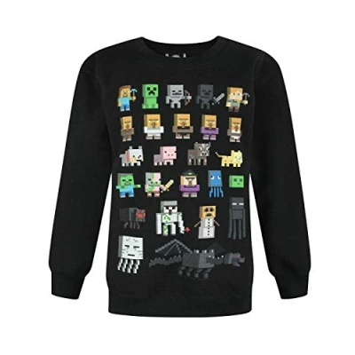 Afbeelding van Minecraft Trui jongens Kinderen Sprites Creeper Pig Karakters Zwart Sweatshirt Pullover Game Merchandising Kleding, zwart.