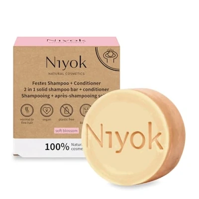 Afbeelding van Niyok® 2 in 1 shampoo en conditioner, pH huidneutraal, zonder plastic, 5,5, voor normaal tot fijn haar als haarzeep, biologische natuurlijke cosmetica, Blossom Soft (80 g)