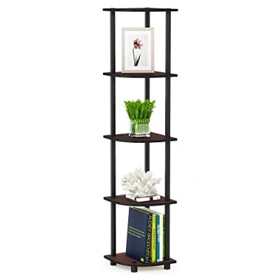 Afbeelding van Furinno Hoekplank met 5 planken, donker kersenhout, eenheidsmaat, kersenzwart en zwart