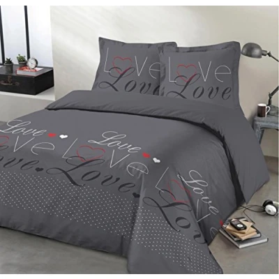 Image de VISION Parure de couette Love 100% coton 1 housse 200 x cm + 2 taies doreiller 65 Gris
