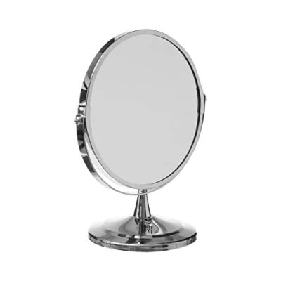 Afbeelding van Dubbele make up spiegel/scheerspiegel op voet 17 x 23 cm zilver Badkamer scheerspiegels standaard