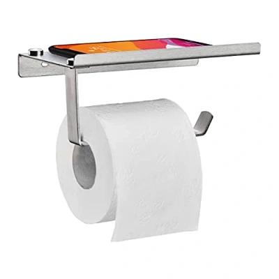 Afbeelding van Relaxdays Toiletrolhouder met plankje wc rol houder rvs mat wandmontage rolhouder