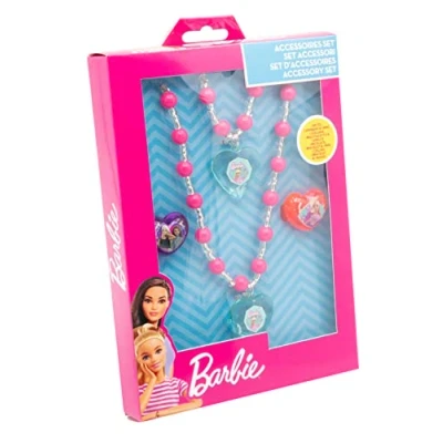 Afbeelding van Joy Toy Barbie sieradenset: armband, halsketting, 2 ringen in geschenkdoos 12 x 4 18 cm