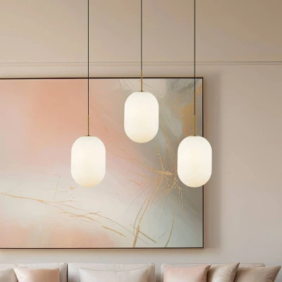 Afbeelding van Hanglamp Alias, metaal goudkleurig opaalglas, 3 lamps lang