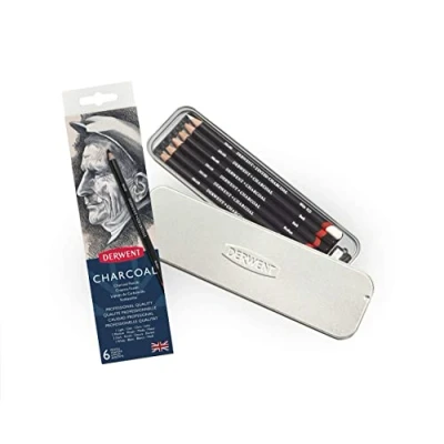 Afbeelding van Charcoal 6 Tin (1 Light, 2 Medium and Dark Pencils plus 1 TintedCharcoal White sharpener)