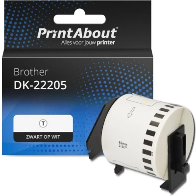 Afbeelding van Huismerk Brother DK 22205 Etiket Zwart op wit (62 mm)