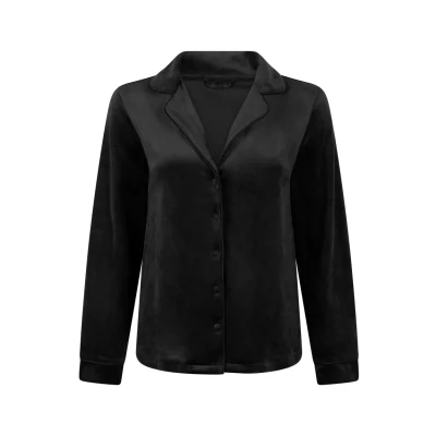 Afbeelding van Hunkemöller Dames Nachtmode Lange mouwen jacket velours Zwart maat XS