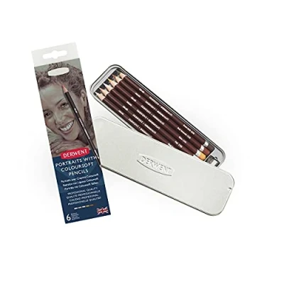 Afbeelding van Derwent Coloursoft Skintones 2300217 Set van 6 speciale kleurpotloden voor portretten, natuurlijke huidtinten, incl. puntenslijper, professionele kwaliteit,
