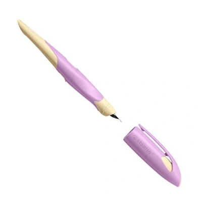 Afbeelding van Ergonomische schoolvulpen voor linkshandigen met beginners punt A STABILO EASYbirdy Pastel Edition in roze/abrikoos 1 stuks inclusief inktvulling Schrijfkleur blauw (uitwisbaar)