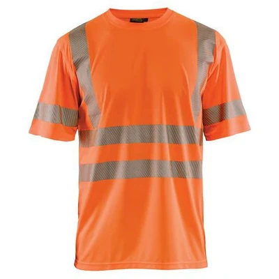 Image de T shirt anti UV haute visibilité orange fluorescent, col rond