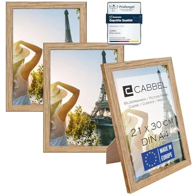 Afbeelding van CABBEL Set van 3 fotolijsten, mdf lijst met onbreekbaar acrylglas, grijs (beton), A4 formaat, 21 x 30 cm