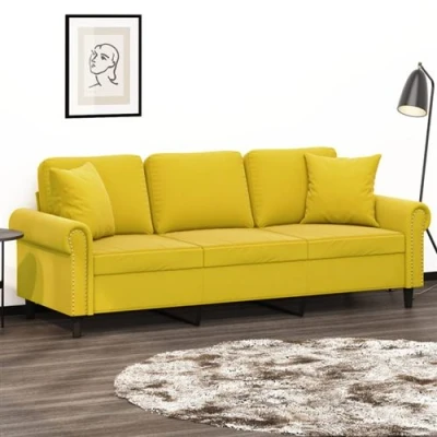 Afbeelding van vidaXL Driezitsbank met sierkussens 180 cm fluweel geel