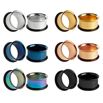 Afbeelding van KUBOOZ 12 delige set van roestvrij staal, O ring, oordopjes, tunnel, mes, civalier, piercings