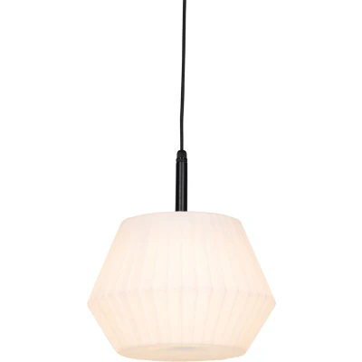 Afbeelding van QAZQA Moderne buiten hanglamp zwart met witte kap 32.9 cm IP44