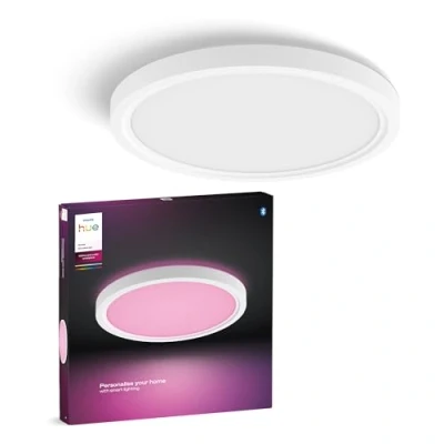 Afbeelding van Philips Hue Devote Smart LED paneel, White and Color Ambiance, rond, 30 cm, 16,6 W, 2000 lumen, wit frame voor binnenverlichting, plafond, woonkamer, keuken, hal