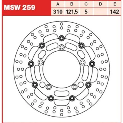 Afbeelding van TRW MSW259 remschijf 310 5 Geperforeerd, zwevende