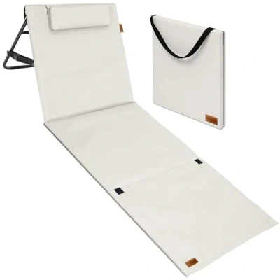 Afbeelding van Detex Opvouwbare Strandmat Rugleuning Kussen Draagriem Beige