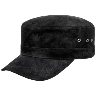Afbeelding van Stetson Raymore Pigskin Army Cap Heren zomer leren metalen gesp met klep voor Lente/Zomer, Zwart, 55 61