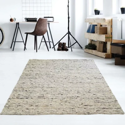 Afbeelding van Wollen Vloerkleed Handweef Veve Grijs/crème 90x160 Cm