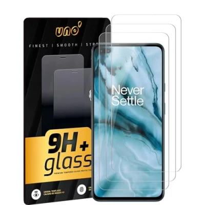 Afbeelding van UNO&#039; 3 compatibele screenprotectors: One Plus Nord 5G/Nord CE 2 2T 5G (6,43 inch), 9H gehard glas, duurzaam, luchtbelvrij, anti vingerafdruk, krasbestendig.