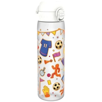 Afbeelding van ION8 Drinkfles, 500 ml, lekvrij, gemakkelijk te openen, veilige vergrendeling, vaatwasmachinebestendig, BPA vrij, draaggreep, past in bekerhouders, reinigen, motief voetbal