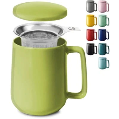 Afbeelding van Cosumy Theemok met zeef en deksel van keramiek, houdt lang warm, XXL, 500 ml, vaatwasmachinebestendig, matcha groen