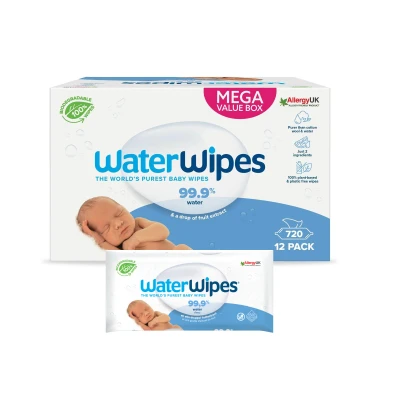 Afbeelding van WaterWipes Billendoekjes Gevoelige huid 12 x 60 stuks 99,9% Water Plastic vrij