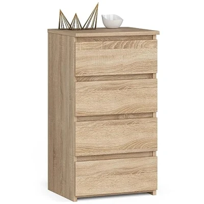 Afbeelding van Akord Commode met 4 laden, laden wielen, kast, dressoir plank, robuust, Sonoma eiken