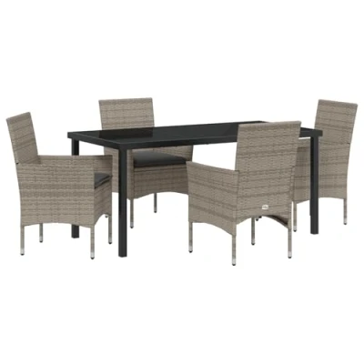 Afbeelding van vidaXL 5 delige Tuin Eetset met Kussens Grijze Poly Rattan