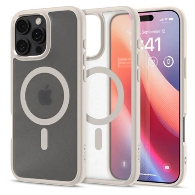 Image de Spigen Ultra Hybrid Coque de protection pour téléphone portable MagFit compatibilité avec MagSafe polycarbonate, polyuréthanne thermoplastique (TPU) frost natural titanium Apple iPhone 16 Pro Max