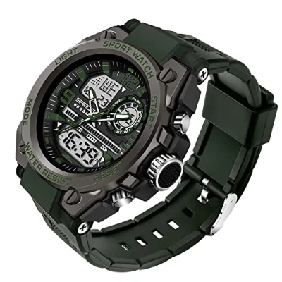 Afbeelding van AIMES Herenhorloge, waterdicht, outdoor, sport, militair, digitaal, analoog, datum, multifunctioneel, led, grote wijzerplaat, alarm en stopwatch, voor heren, Groen/Zwart, Outdoor Sport Waterdichte
