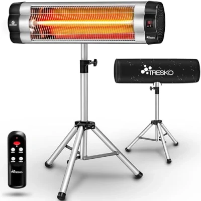 Afbeelding van TRESKO Infraroodverwarming 2500 W met afstandsbediening en deksel, elektrische verwarming, 3 warmtestanden, terrasverwarming binnen buiten, grijs