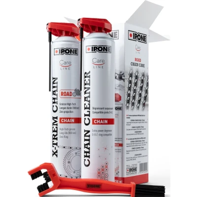 Afbeelding van IPONE Road Motorfiets Motor Scooter Ketting Onderhouds Kit Chain Care 750ml Kettingreiniger &amp; Kettingspray met gratis Kettingborstel