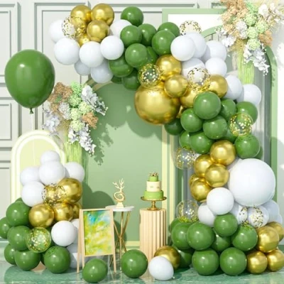 Afbeelding van Teselife Ballonnenboogset, 136 stuks, saliegroen en goud, feestballonslinger voor verjaardag, babyshower, bruiloft, carnaval, feestdecoraties