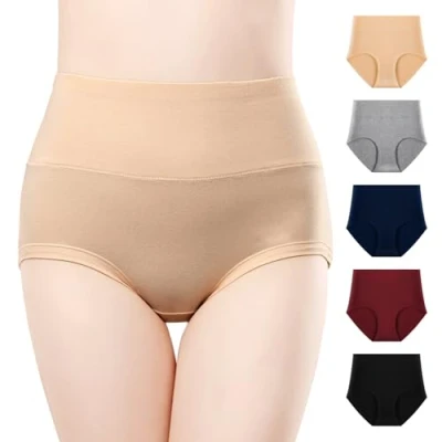 Afbeelding van Anntry Set van 5 comfortabel katoenen damesondergoed Hoge taille Buikcontrole Rekbare slip voor dames, meerkleurig