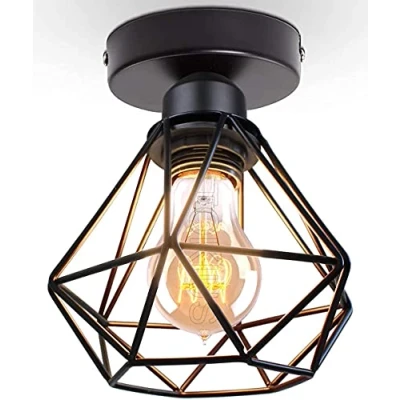 Afbeelding van TOKIUS Plafondlamp, industrieel, vintage, E27, retro, kroonluchter, hanglamp, design, metaal, kooi, Ø 160 mm, plafondverlichting voor woonkamer, keuken, slaapkamer