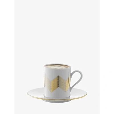 Afbeelding van L.S.A. Chevron Kop en Schotel 100 ml Set van 4 Stuks Gold / Porcelain