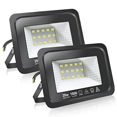 Afbeelding van 20 W LED buitenspot, krachtig, IP65, koud wit licht, 6500 K, voor terras, tuin, park, garage, 2 stuks