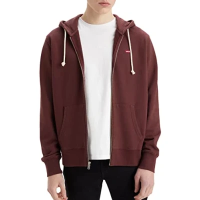 Afbeelding van Levi&#039;s heren Sweatvest met capuchon en logoborduring in de kleur Bordeauxrood, maat: S