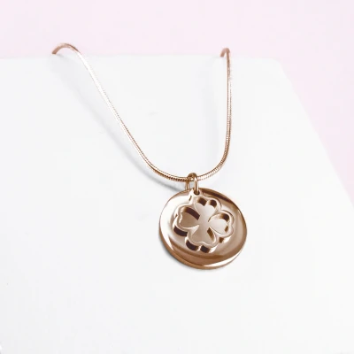 Image de Ponytail&amp;Co Pendentif Pièce de monnaie &amp; Trèfle Or Rose